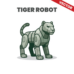 Futuristic Robot Tiger Vector Illustration Sci-Fi Mechanical Canine in Chrome Style for Tech and AI-Themed Designs