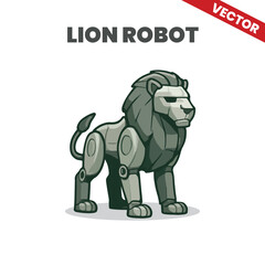 Futuristic Robot Lion Vector Illustration Sci-Fi Mechanical Canine in Chrome Style for Tech and AI-Themed Designs