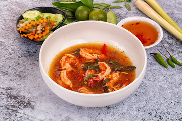Asian sour spicy soup with prawn