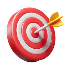 3d red and white target with arrow isolated on transparent background