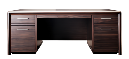 modern brown luxury office desk front view isolated on white or transparent png