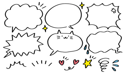 サインペン風の手描きのふきだしとあしらいセット ベクター