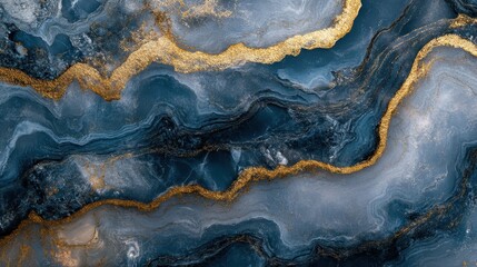 Fototapeta premium Blue marble texture with gold accents creates an elegant abstract design. Ideal for luxury branding, backgrounds, or sophisticated web designs.