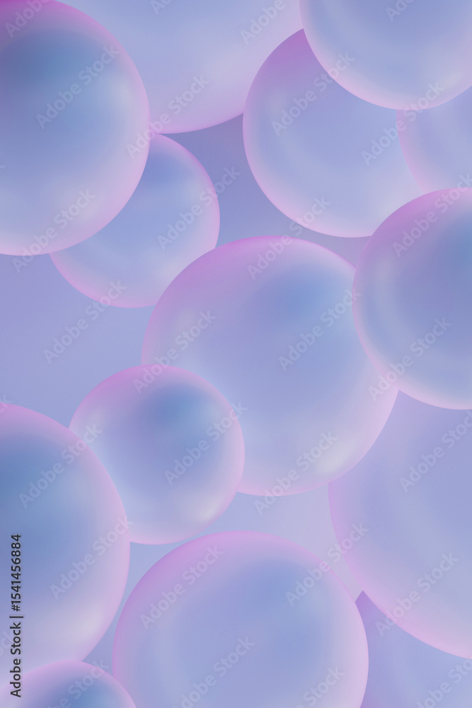Poster dreamy blue pink abstract spheres with soft gradient and glossy texture in minimalist background for