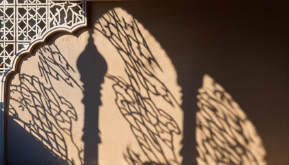 Intricate firefly arabesque shadow on a textured wall creates an enchanting background overlay for artistic projects