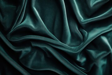 Fototapeta premium Beautiful deep teal velvet fabric, draped and folded gracefully. Use it for backgrounds, textures, or adding a touch of luxury.