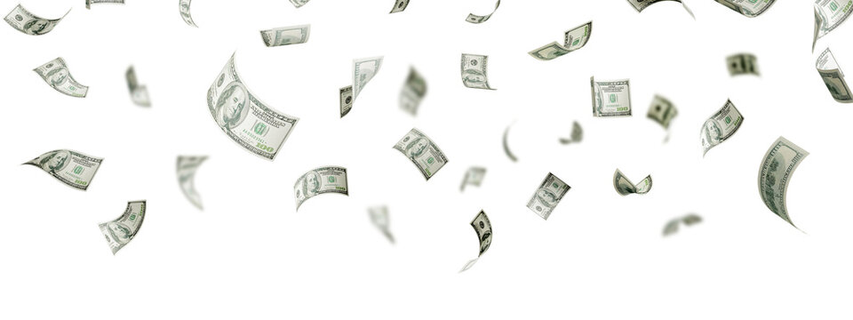 Floating of 100 dollar bill on white
