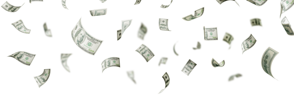 Floating of 100 dollar bill on white
 - Powered by Adobe