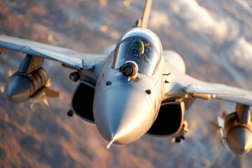fighter jet in war smoke on background