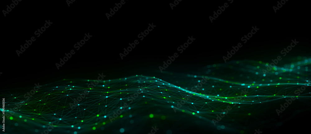 Aufkleber digital hexagon dynamic wave of particles. abstract green futuristic background. big data visualizat