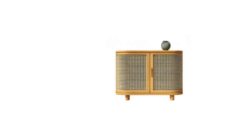 Wooden cabinet with wicker doors