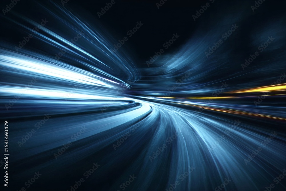 Poster dynamic blue trails suggesting forward momentum and technological innovation in a 3d rendering