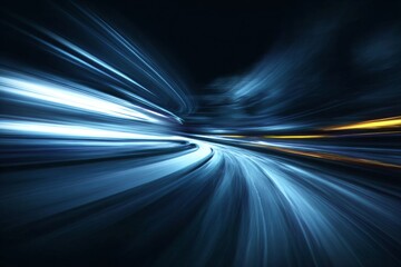 Dynamic Blue Trails Suggesting Forward Momentum and Technological Innovation in a 3D Rendering