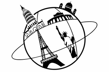 World landmarks globe travel illustration