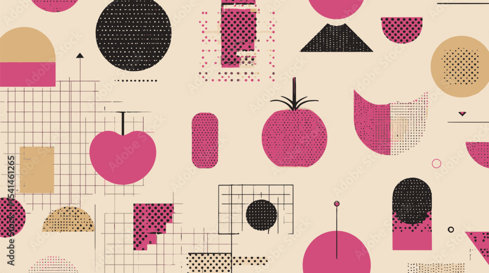 Poster geometric shapes create dynamic patterned scene on neutral canvas detail