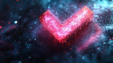 Glowing, vibrant red checkmark symbol,  3D effect, dark background