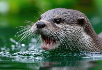 Fototapeta premium an otter barking on the edge of water