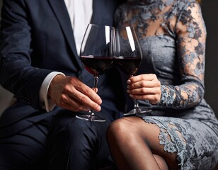 beautiful woman and handsome man cheering with a glass of wine AI generated