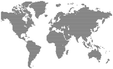 Geometric pixelated horizontal line shape world map art