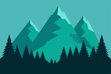Fototapeta premium Winter vector landscape illustration with snow-covered forest and fir trees