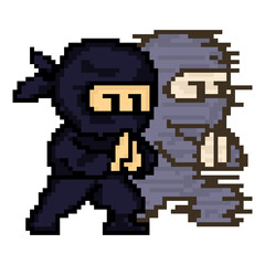 Obraz premium Pixel Art of Ninja Using Clone Technique