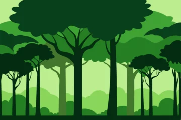 Fototapete Vector illustration of green trees in a summer forest landscape with sky and grass © Arpita