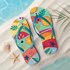 Colorful summer flip flops for beach fun and vacation style, cut out transparent