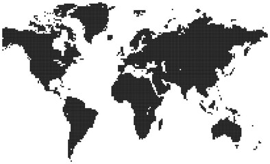 Pixelated earth shown in square shape dotted world map