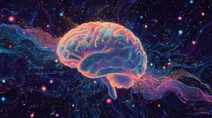 Obraz premium Vibrant Digital Illustration of Artistic Brain Concept
