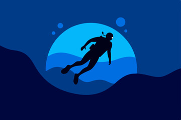 Deep Sea Diver Silhouette Exploring the Underwater World