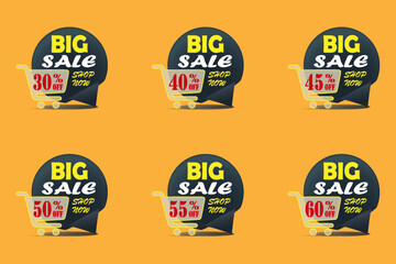 Fototapeta premium Big sale icons collection with shopping carts and discount labels.
