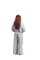 Fototapeta premium Back view of a trendy young woman with long hair