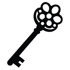 Obraz premium Ornate Antique Skeleton Key Vintage Floral Design, Black and White Illustration
