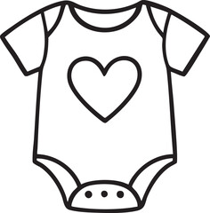Simple Black and White Line Art Illustration of a Baby Onesie with a Heart Design on the Front