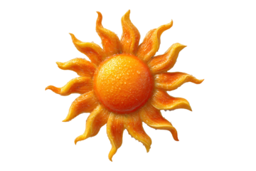 Glowing celestial body: An illustration of a fiery sun against a stark transparent background