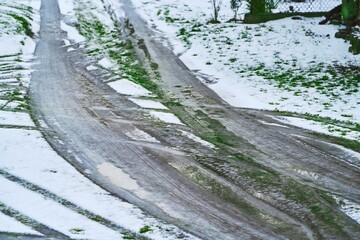 frozen ground with vehicle tracks