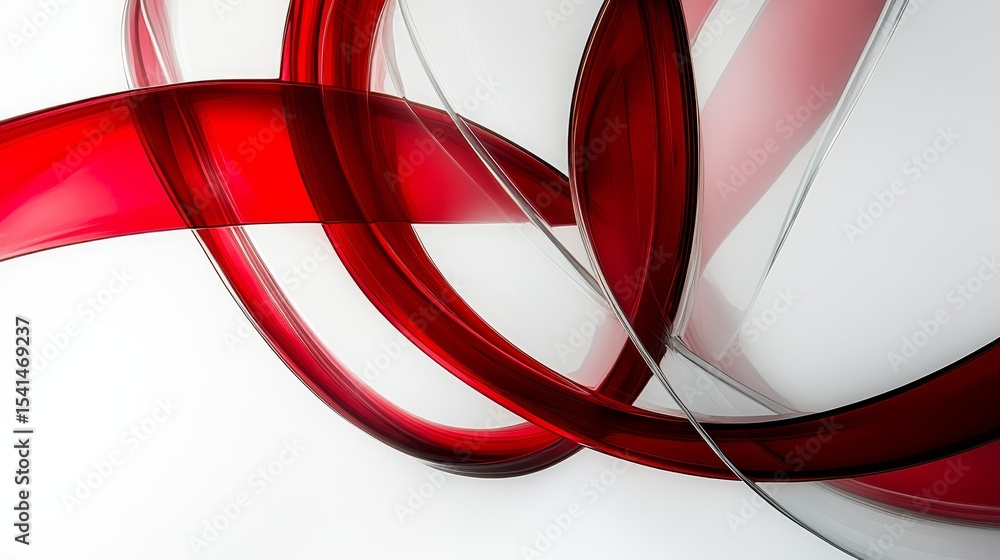 Poster elegant abstract composition featuring voluminous red glass forms with smooth swirls and light play