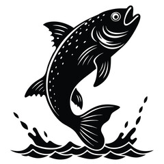 Leaping Fish A Bold Black and White Illustration of a Trout Jumping from Water