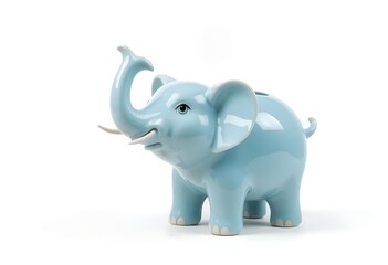 Elephant-shaped ceramic piggy bank, pastel blue, front view, clean white isolation.