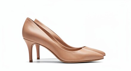 Kitten heels isolated on white background, nude shoes, side view, elegant minimalist design