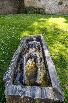 A coffin art at the Jardim dos Colegiais in the old Town of Evora, Alentejo in Portugal.