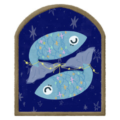 魚座　十二星座のかわいい手描きイラスト