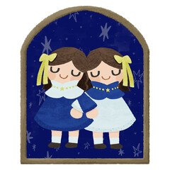 双子座　十二星座のかわいい手描きイラスト