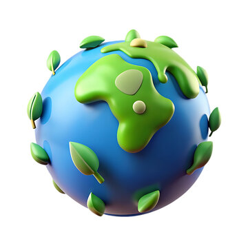 3d icon of  Cartoon Earth Globe Green Landmasses isolated on a transparent background