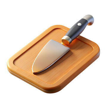 3d icon of  Wooden Cutting Board with Knife isolated on a transparent background