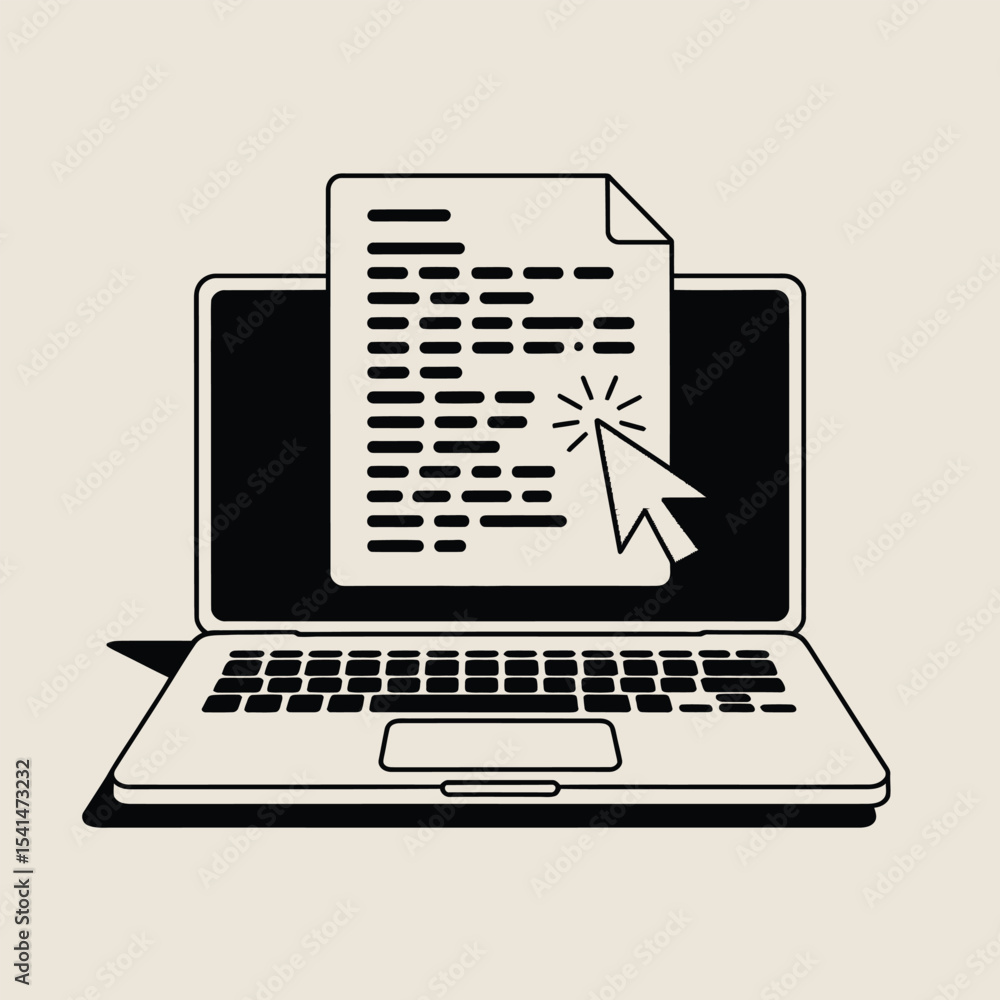 Poster laptop screen showing document cursor click computer
