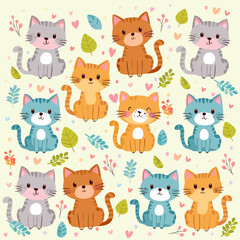 Cats seamless vector pattern.