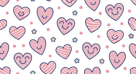 Cute doodle heart's seamless pattern background vector design