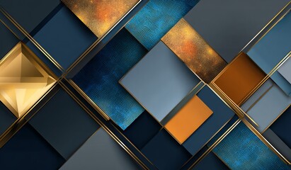 Abstract background with geometric shapes and lines, a diamond sphere in blue tones with orange reflections, glass textures, and light effects.
