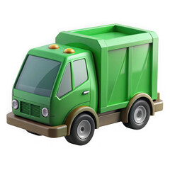 Cartoon green garbage truck isolated on transparent background